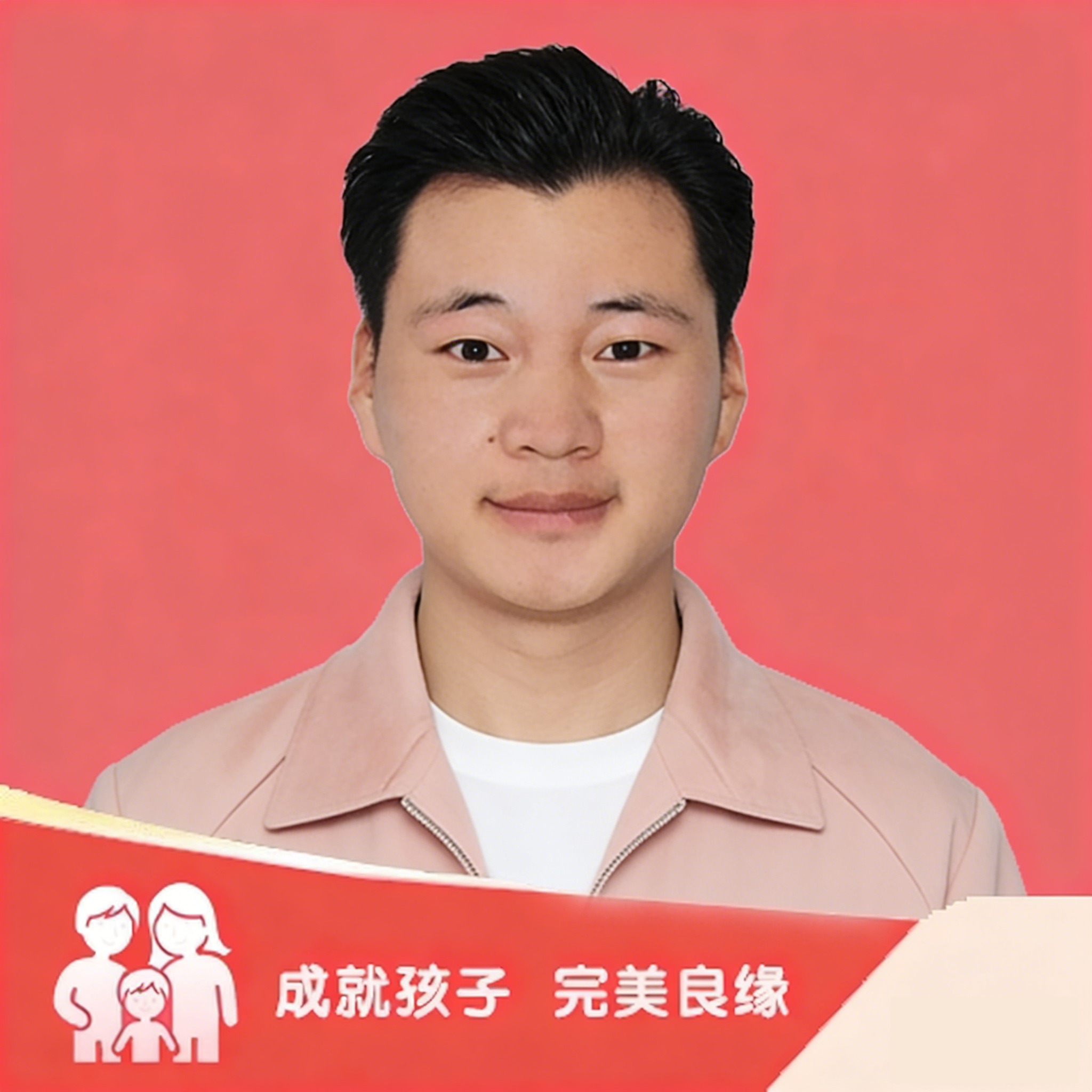 三十岁左右年轻女性头像，穿粉色衬衫，浅色背景，温和微笑表情